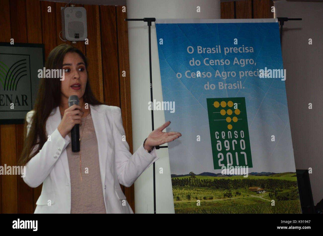 Salvador, Brasilien. 21 Sep, 2017. E) Für das 3. Quartal 2017 und Produktion Agricola Kommunale (PAM), bei FAEB (Verband der Landwirtschaft der Bundesstaat Bahia), in Salvador. Auf dem Foto der Lautsprecher Larissa Isaac (Supervisor der Forschung der Städtischen landwirtschaftlichen Produktion). Credit: Aristeu Chagas/FotoArena/Alamy leben Nachrichten Stockfoto