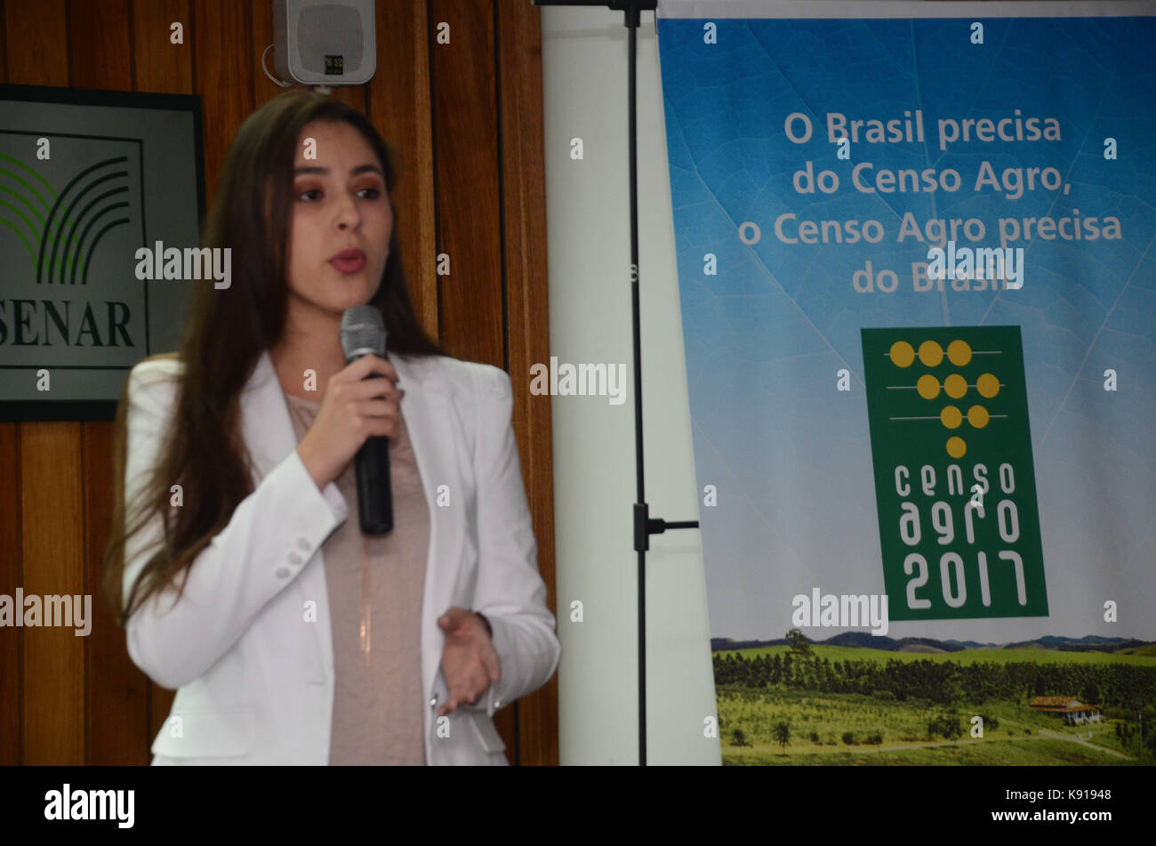 Salvador, Brasilien. 21 Sep, 2017. E) Für das 3. Quartal 2017 und Produktion Agricola Kommunale (PAM), bei FAEB (Verband der Landwirtschaft der Bundesstaat Bahia), in Salvador. Auf dem Foto der Lautsprecher Larissa Isaac (Supervisor der Forschung der Städtischen landwirtschaftlichen Produktion). Credit: Aristeu Chagas/FotoArena/Alamy leben Nachrichten Stockfoto