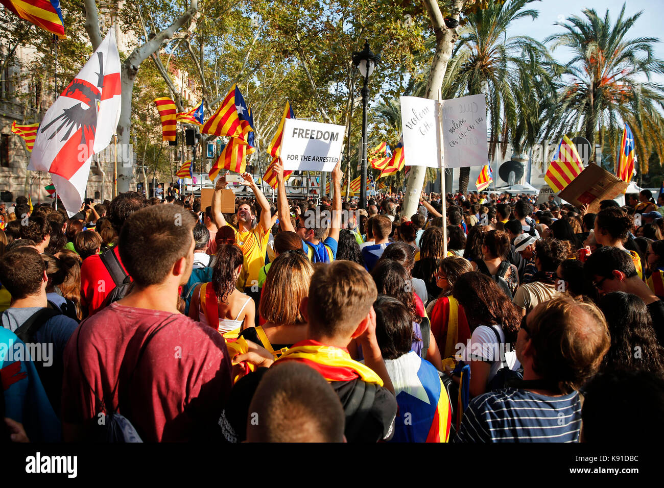 Barcelona, Espana. 21 Sep, 2017. Konzentration vor dem Hohen Gerichtshof von Katalonien in Barcelona die Freigabe der von der spanischen Regierung verhaftet zu verlangen, auf setember 21, 2017. Foto: Joan Valls/Urbanandsport/Gtresonline Credit: Gtres Información más Comuniación auf Linie, S.L./Alamy leben Nachrichten Stockfoto