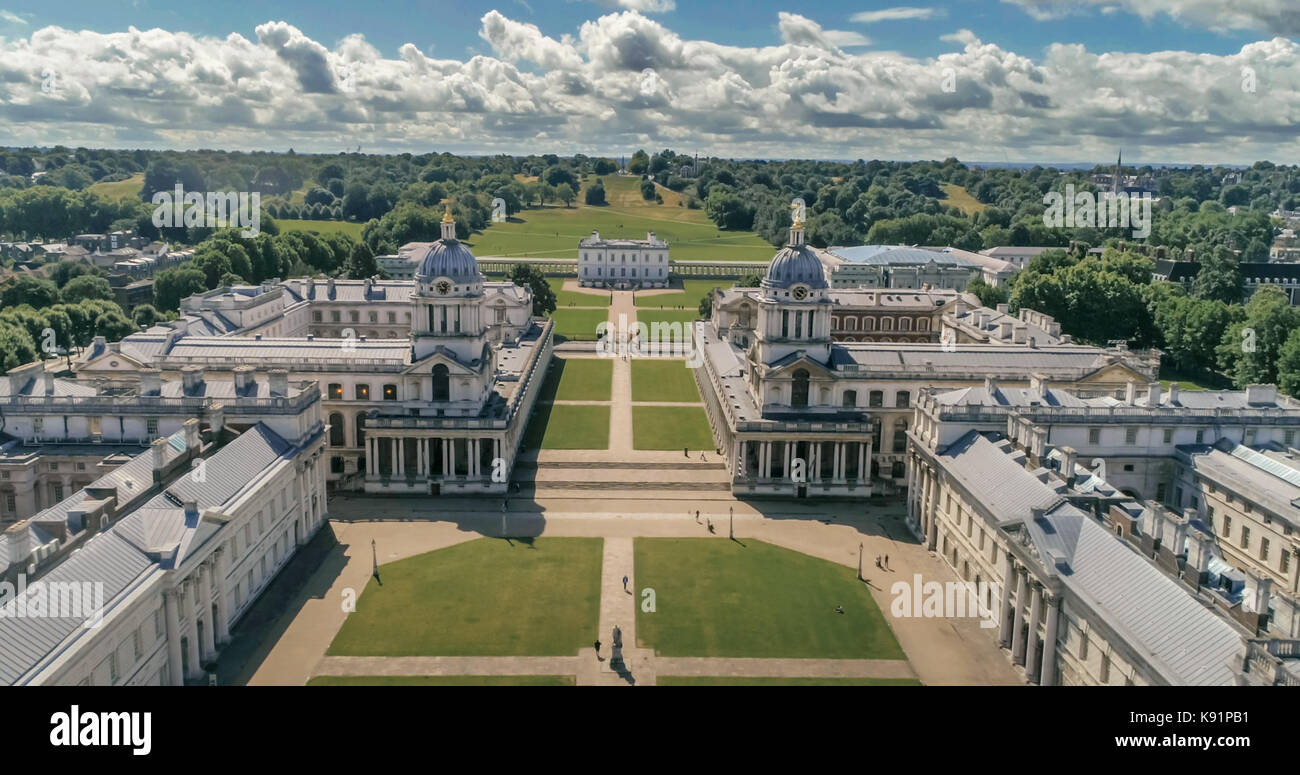 Luftaufnahme des Old Royal Naval College in Greenwich, London Stockfoto