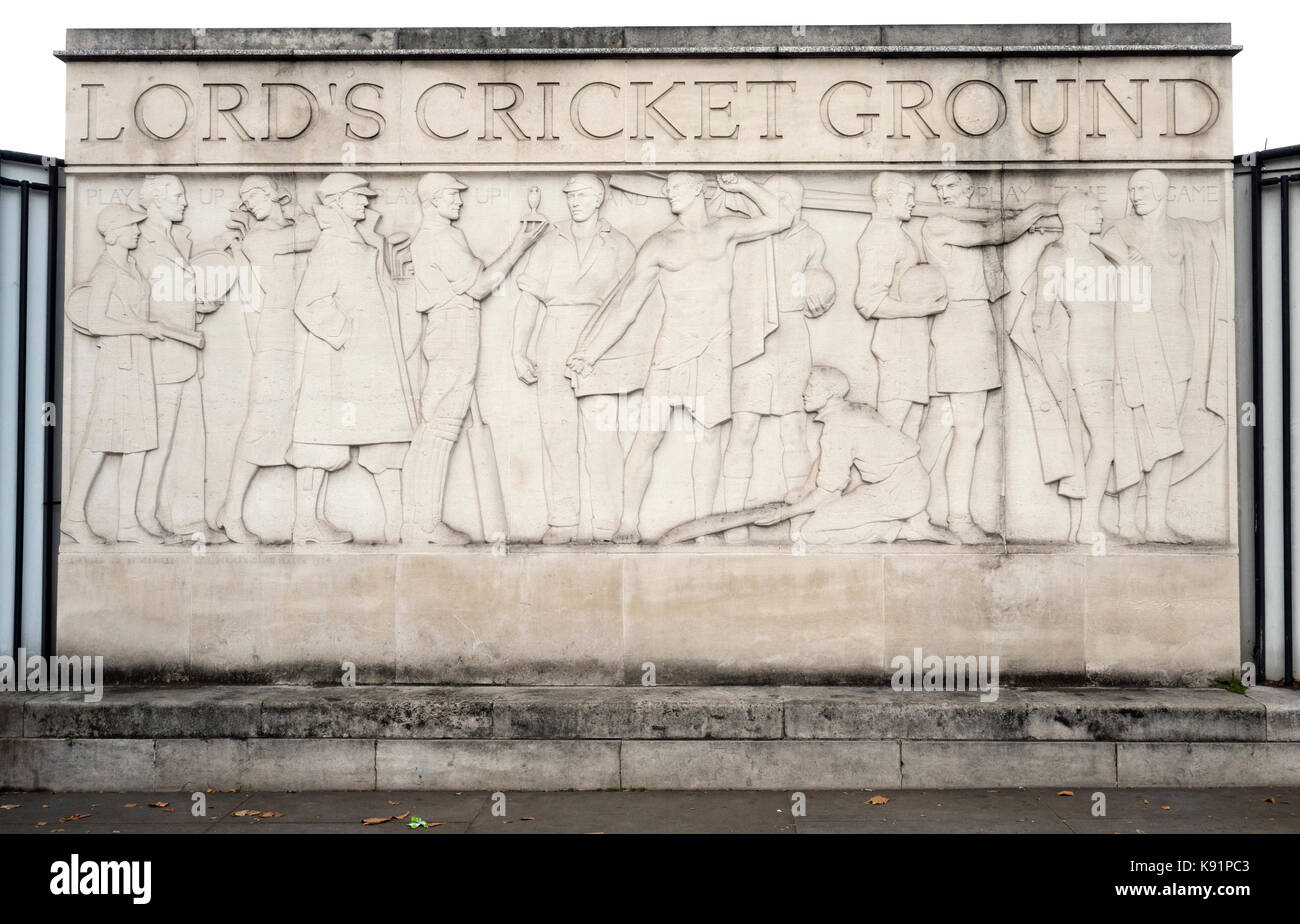 Wandbild an der Lord's Cricket Ground, St Johns Wood Road, St Johns, London, England, Großbritannien Stockfoto