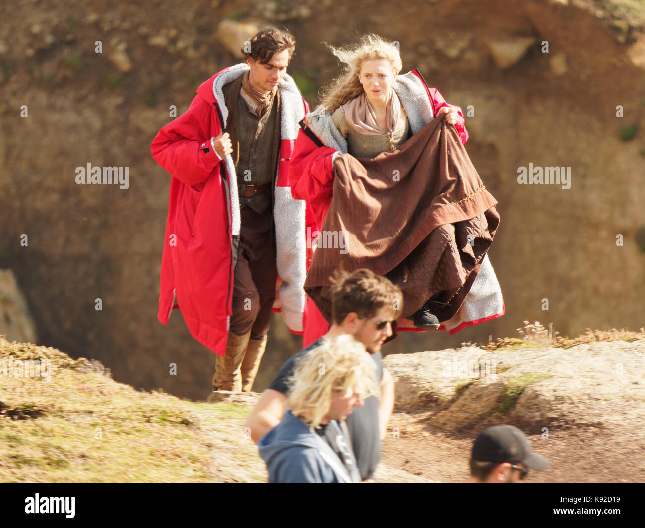 Poldark Ort der Dreharbeiten für die Serie 4 2018 Porthgwarra Cove, 18. September 2017, Cornwall, UK. Stockfoto