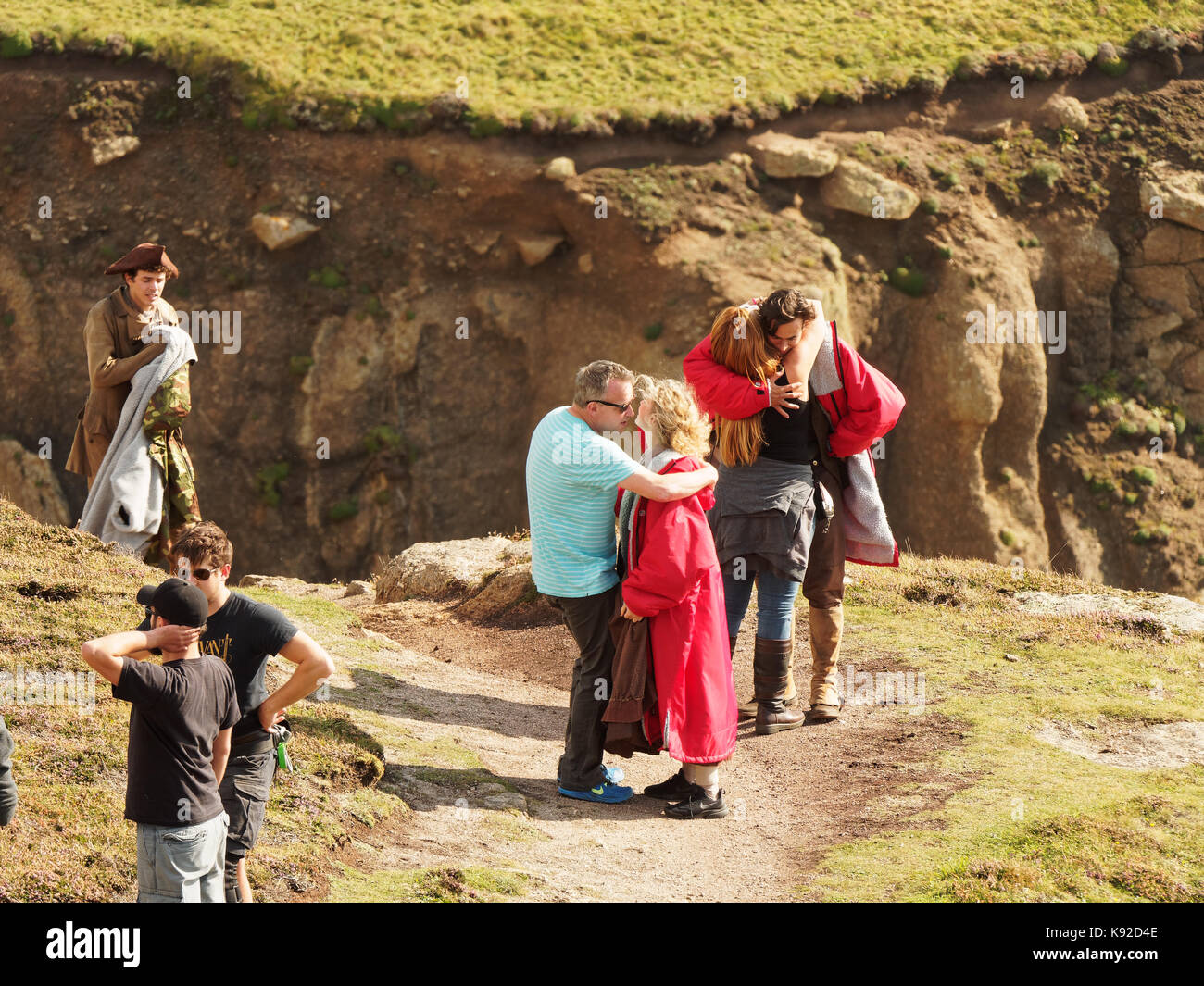 Poldark Ort der Dreharbeiten für die Serie 4 2018 Porthgwarra Cove, 18. September 2017, Cornwall, UK. Stockfoto