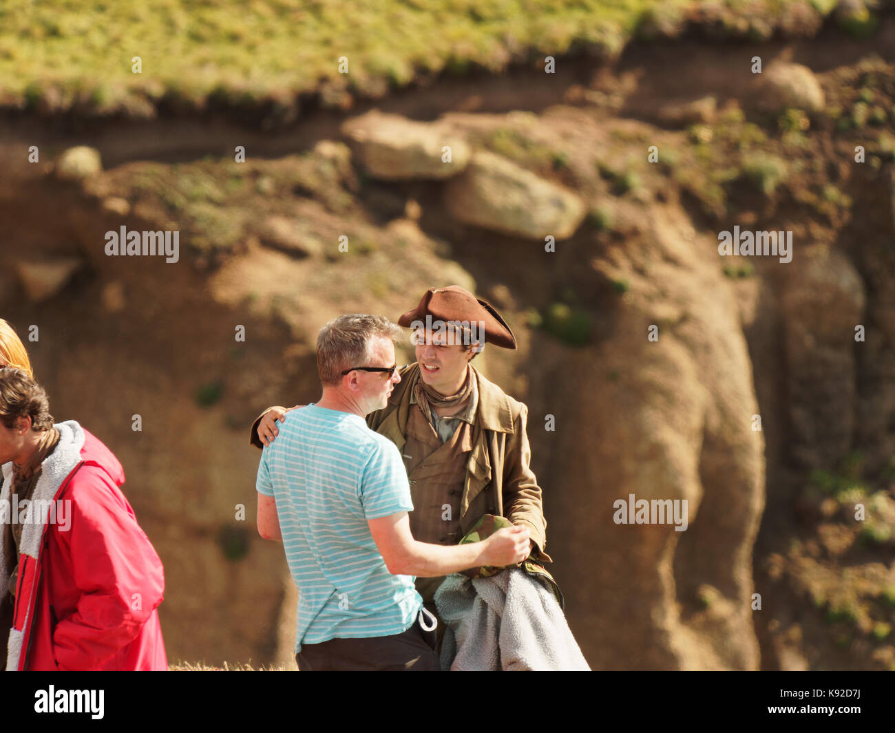 Poldark Ort der Dreharbeiten für die Serie 4 2018 Porthgwarra Cove, 18. September 2017, Cornwall, UK. Stockfoto