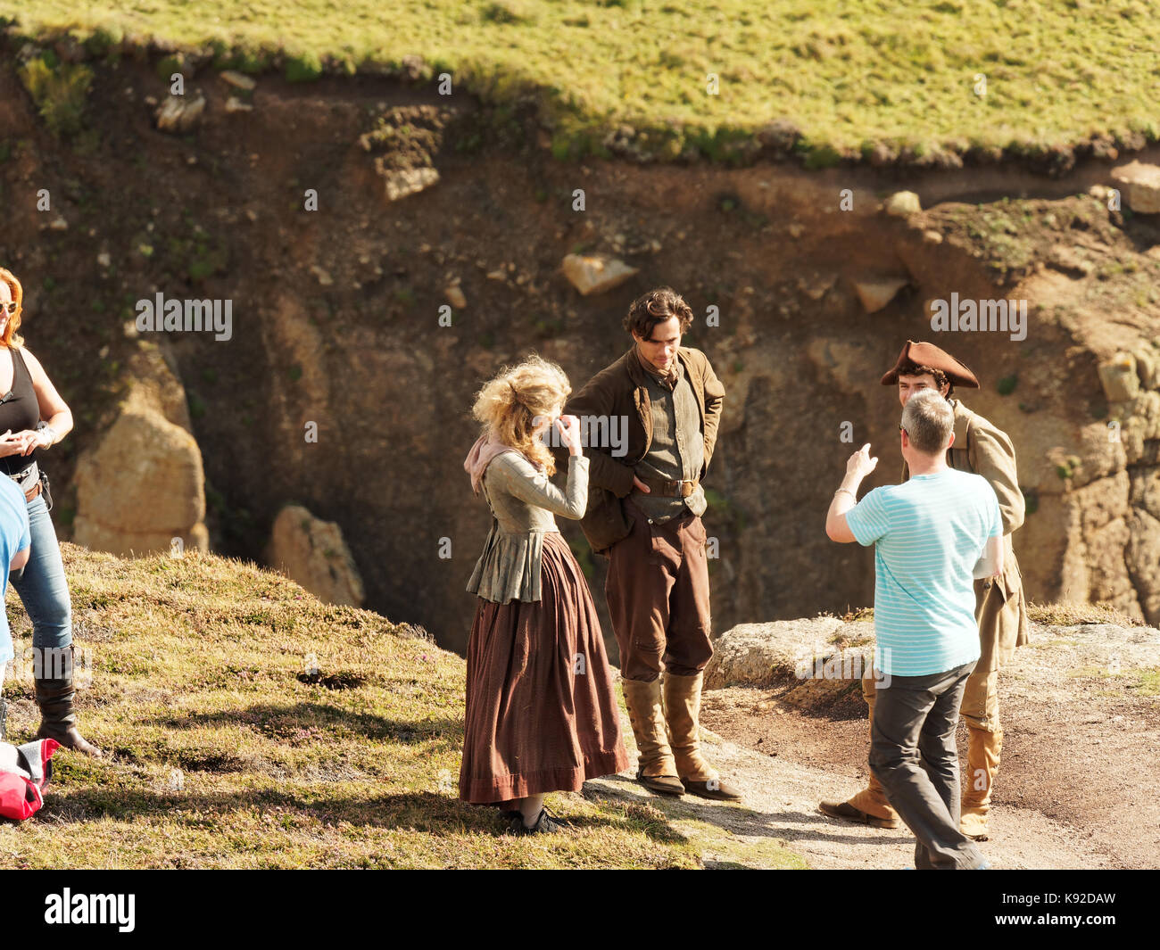 Poldark Ort der Dreharbeiten für die Serie 4 2018 Porthgwarra Cove, 18. September 2017, Cornwall, UK. Stockfoto