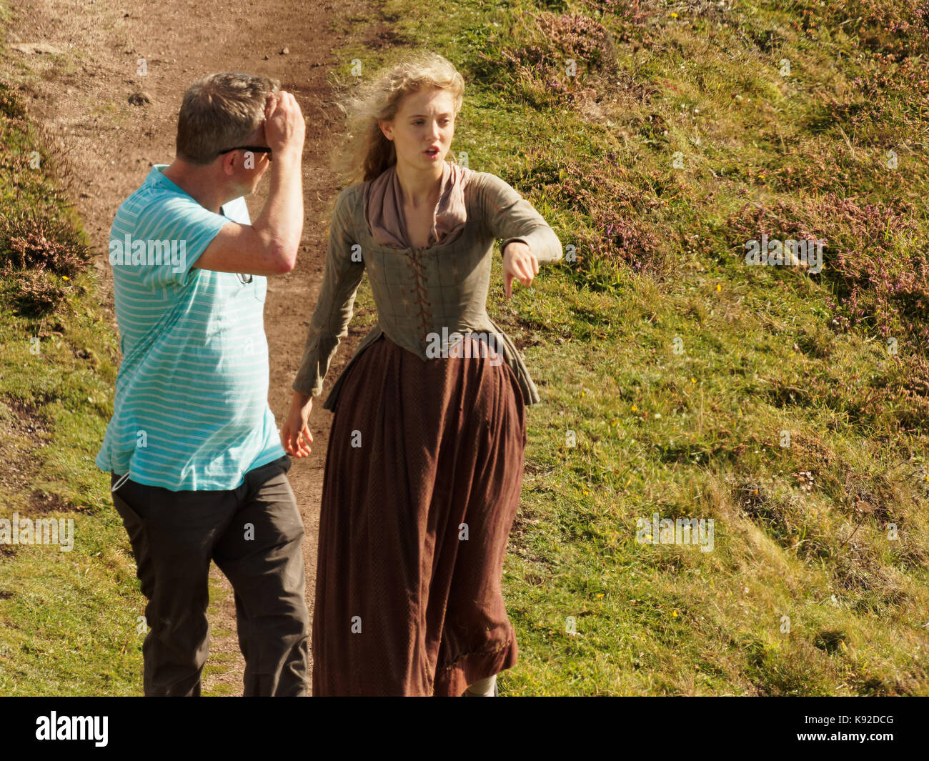 Poldark Ort der Dreharbeiten für die Serie 4 2018 Porthgwarra Cove, 18. September 2017, Cornwall, UK. Stockfoto