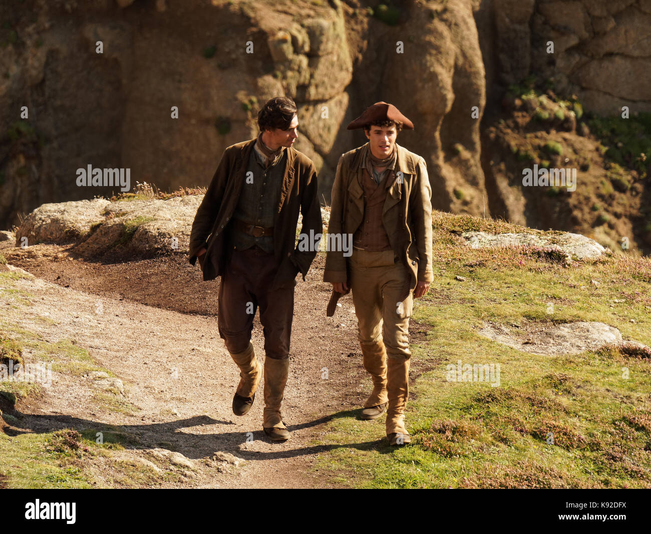 Poldark Ort der Dreharbeiten für die Serie 4 2018 Porthgwarra Cove, 18. September 2017, Cornwall, UK. Stockfoto