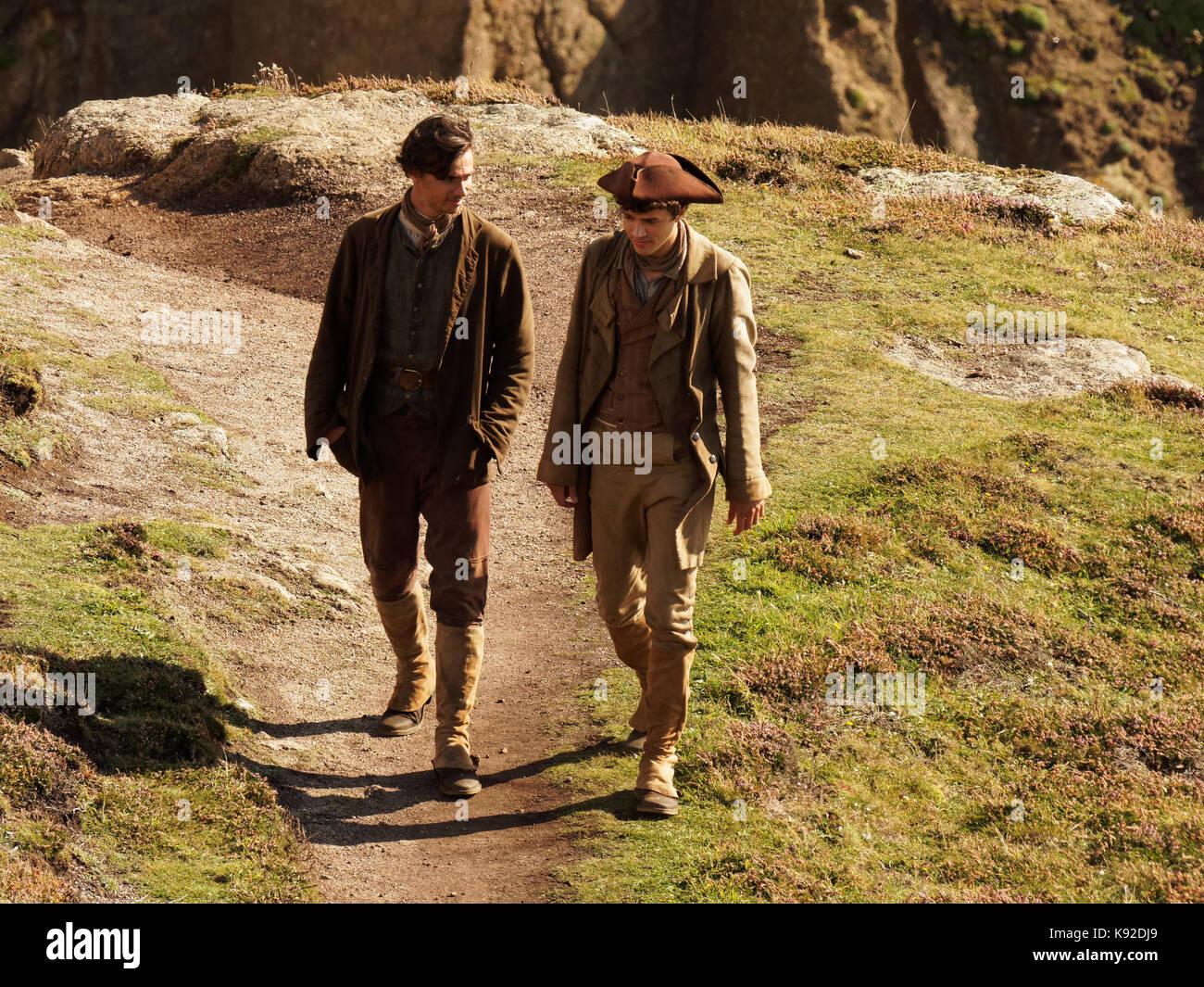 Poldark Ort der Dreharbeiten für die Serie 4 2018 Porthgwarra Cove, 18. September 2017, Cornwall, UK. Stockfoto