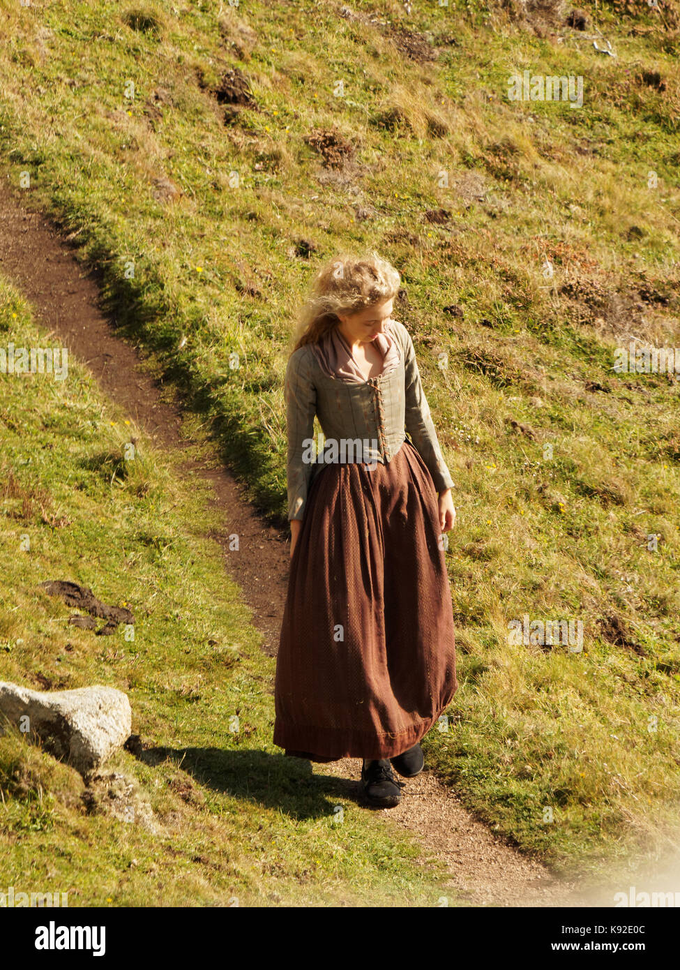 Poldark Ort der Dreharbeiten für die Serie 4 2018 Porthgwarra Cove, 18. September 2017, Cornwall, UK. Stockfoto