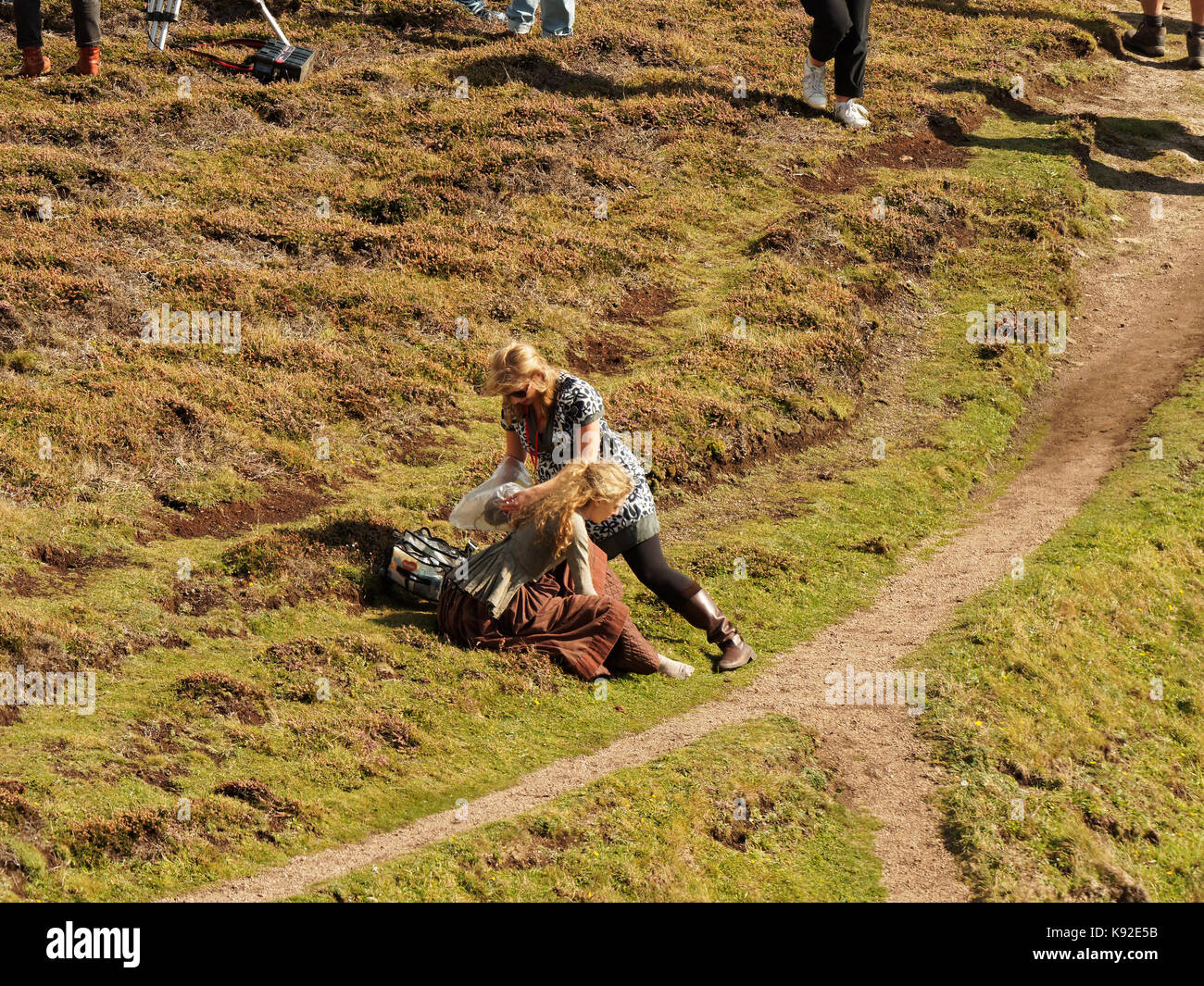 Poldark Ort der Dreharbeiten für die Serie 4 2018 Porthgwarra Cove, 18. September 2017, Cornwall, UK. Stockfoto