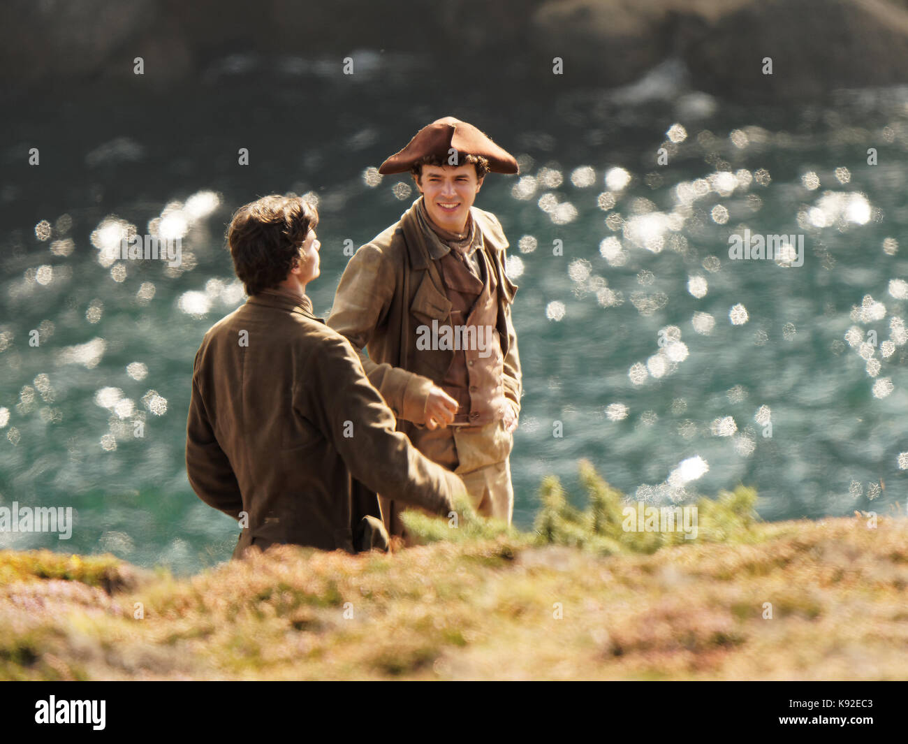 Poldark Ort der Dreharbeiten für die Serie 4 2018 Porthgwarra Cove, 18. September 2017, Cornwall, UK. Stockfoto