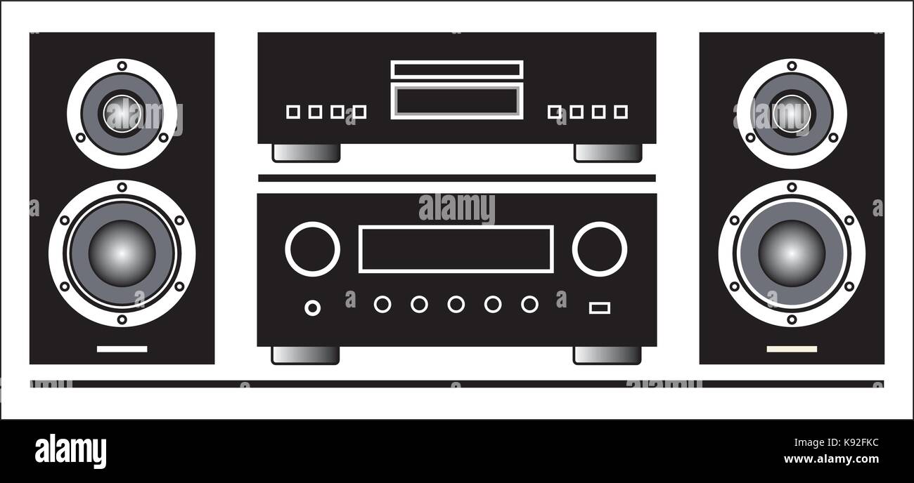 Audio Hi-Fi-Komponenten: Lautsprecher, CD-Player, Verstärker Stock Vektor