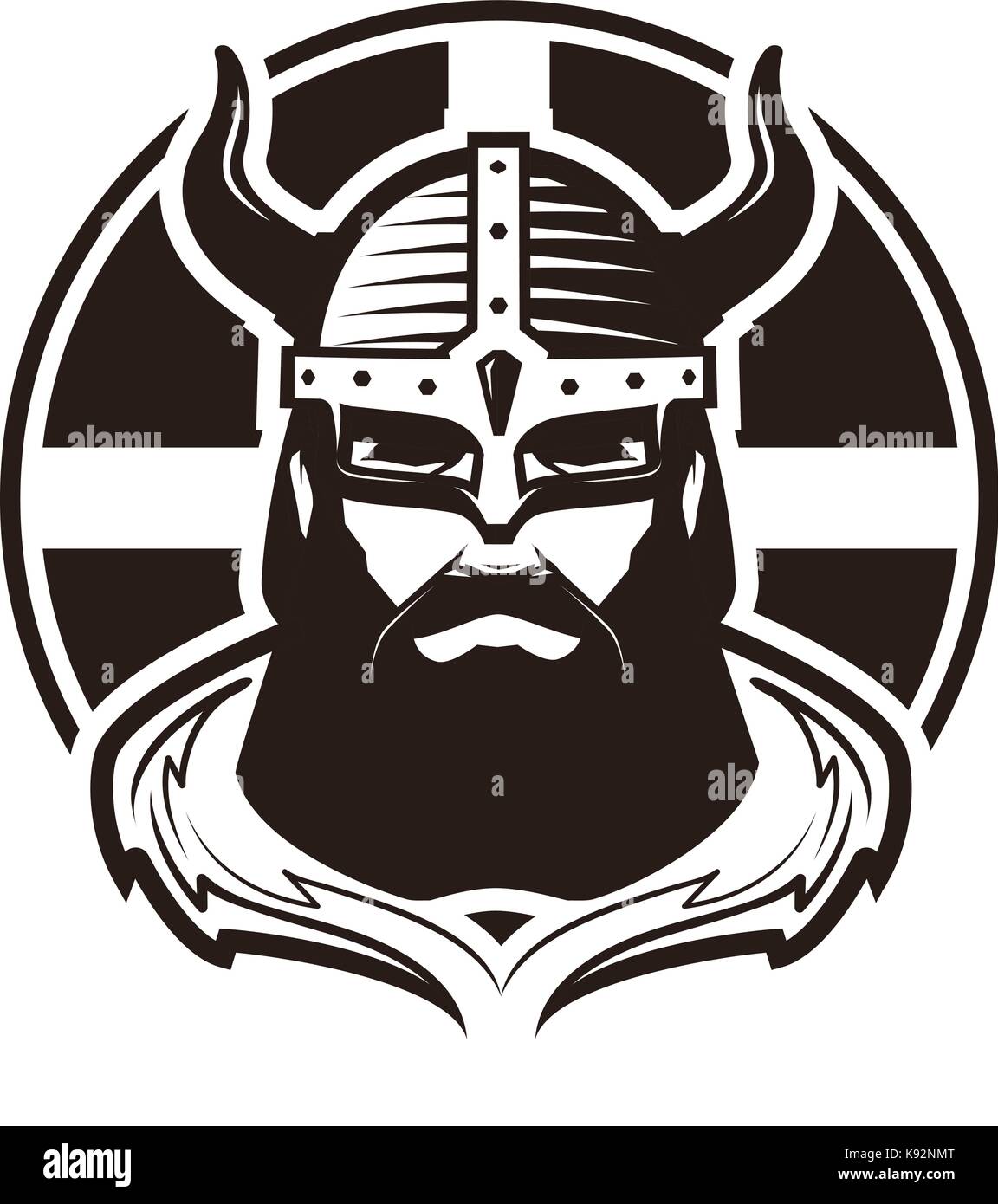 Viking Logo oder Label. Krieger in Rüstung. Vector Illustration Stock Vektor