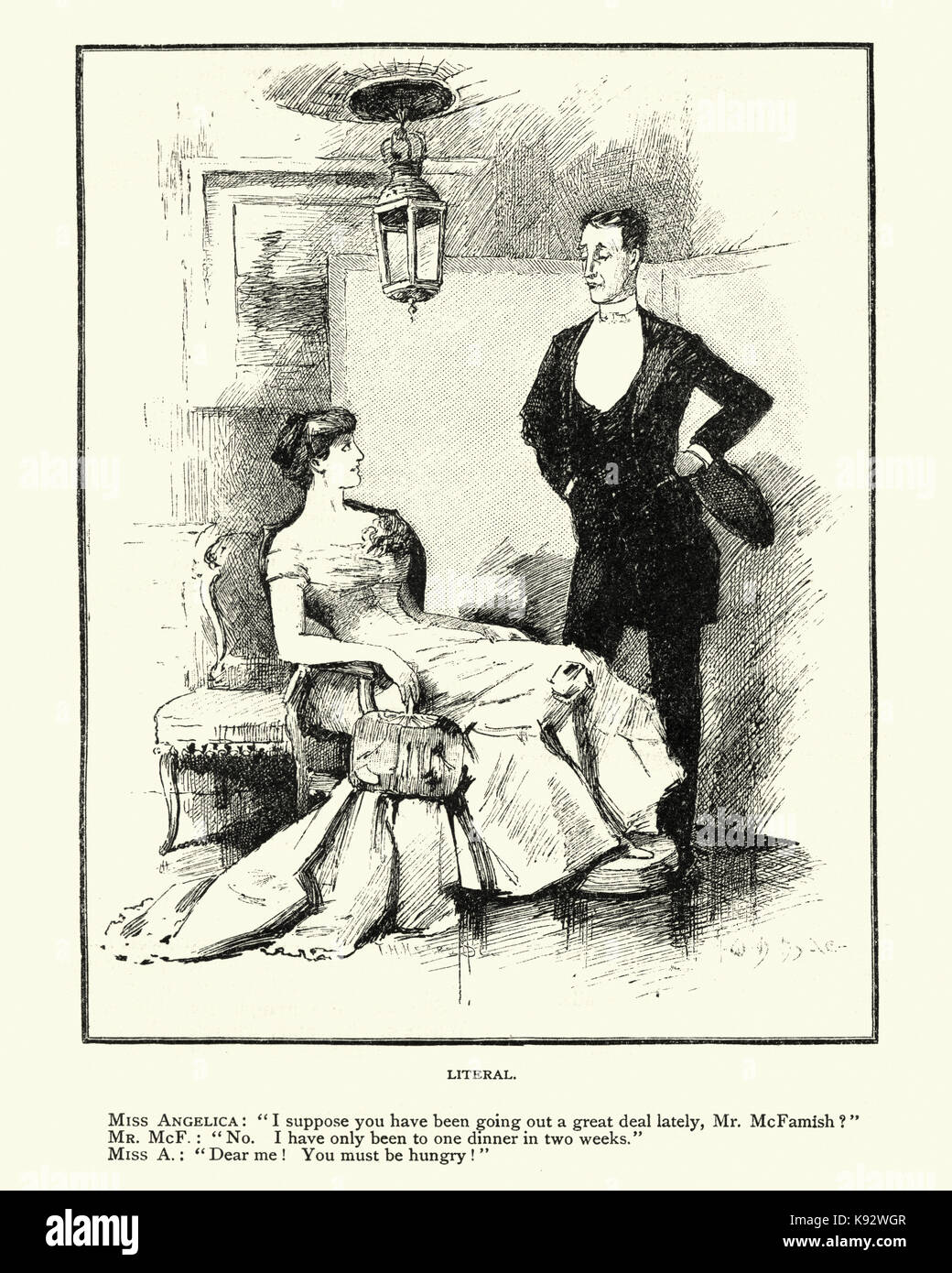 Viktorianische Karikatur eines jungen Paares reden Stockfoto
