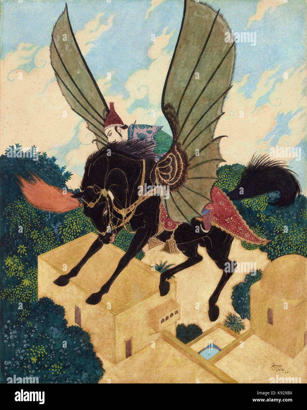 Edmund Dulac Illustration - Ebenholz Pferd | 1001 Nacht Stockfoto