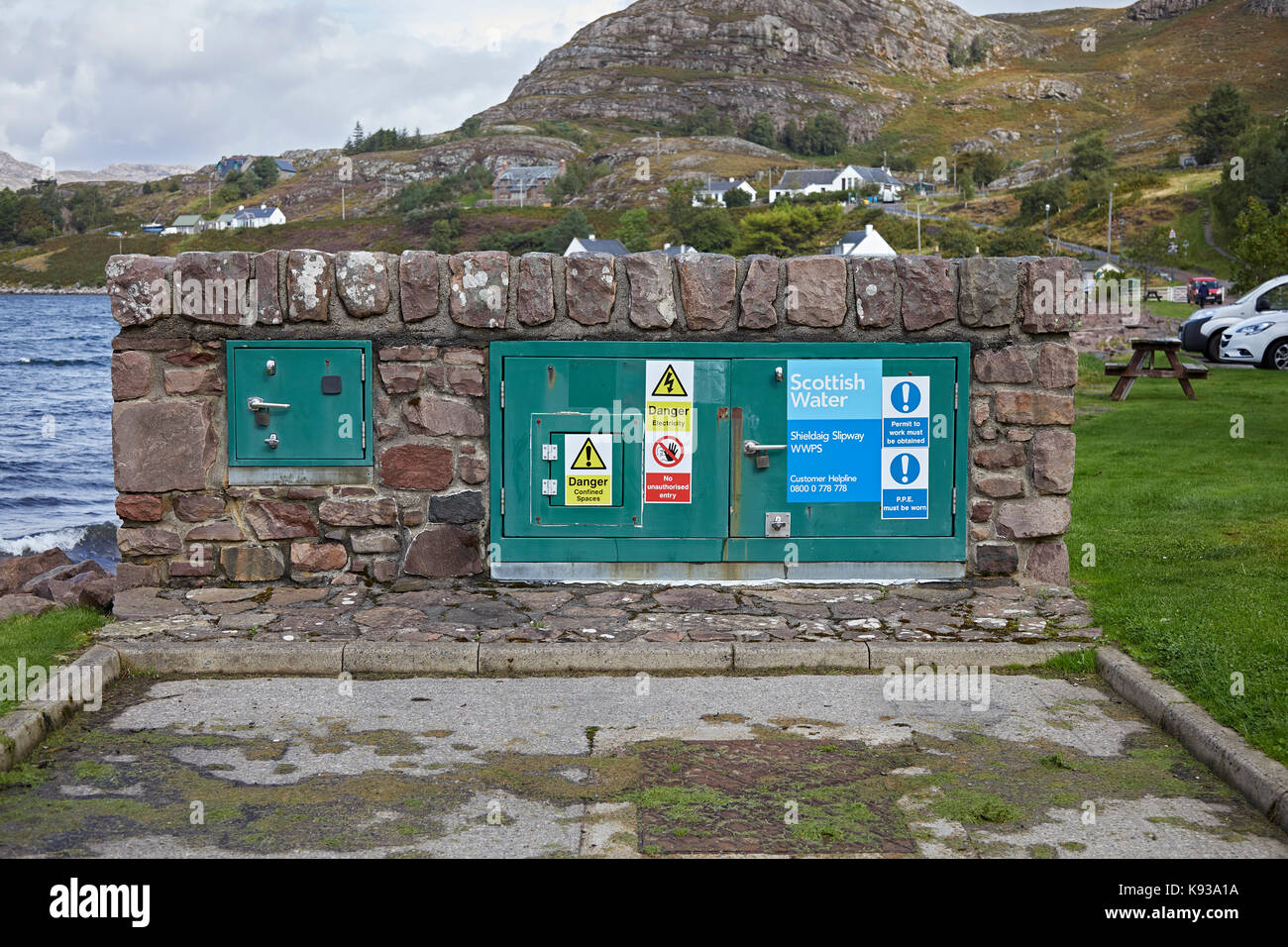 Schottisches Wasser der Steuereinheit für die Überwachung der Wasserqualität. Shieldaig, Ross und Cromarty. Scoltand Stockfoto