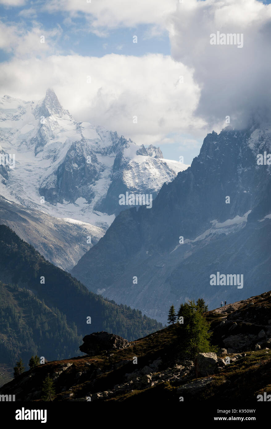 Die Dent du Geant vom auiguille Rouge, Chamonix, Frankreich. Stockfoto