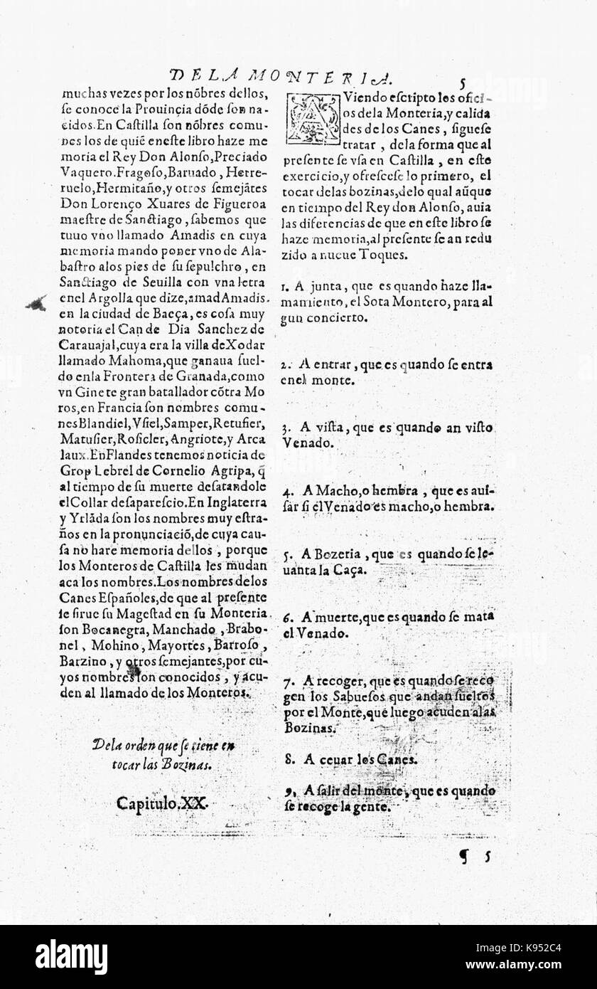 Libro de la Monteria, discurso, Fol 5, Rekto Stockfoto