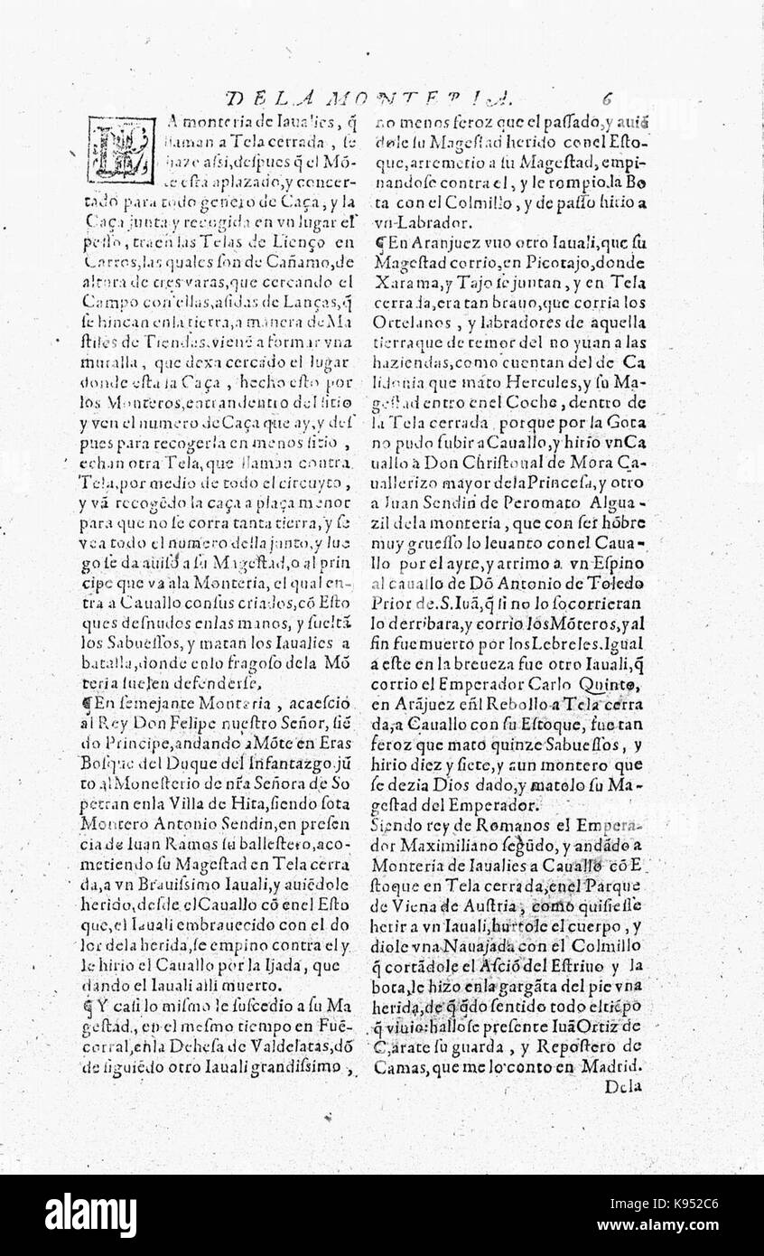 Libro de la Monteria, discurso, Fol 6, Rekto Stockfoto