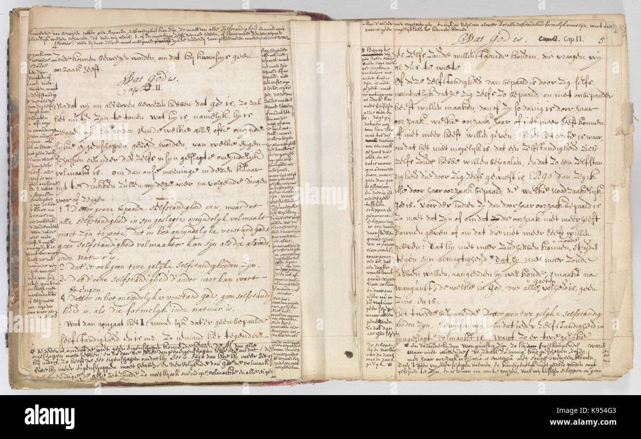 Korte verhandeling van de Gott, Mensch, De Welstand deszelvs KB 75 G 15 Folios 007 V (links) und 008 r (rechts) Stockfoto Korte verhandeling van de Gott, Mensch, De Welstand deszelvs KB 75 G 15 Folios 007 V (links) und 008 r (rechts) Stockfoto