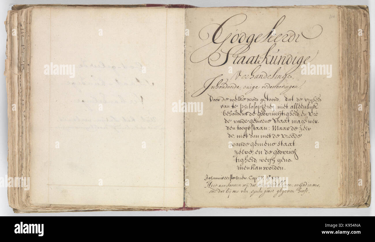 Korte verhandeling van de Gott, Mensch, De Welstand deszelvs KB 75 G 15 Folios 099 V (links) und 100 r (rechts) Stockfoto Korte verhandeling van de Gott, Mensch, De Welstand deszelvs KB 75 G 15 Folios 099 V (links) und 100 r (rechts) Stockfoto