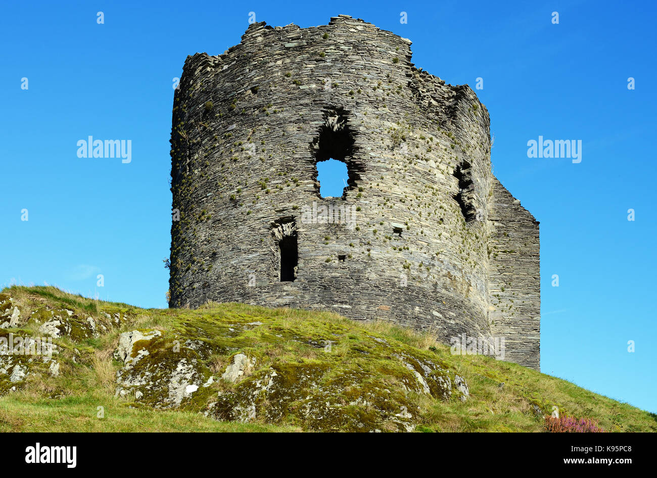 Dolbadarn Schloss, in der Nähe von Llanberis in Nord Wales, war im frühen 13. Jahrhundert von der walisischen Fürsten als Llywelyn die Große gebaut, bekannt. Stockfoto