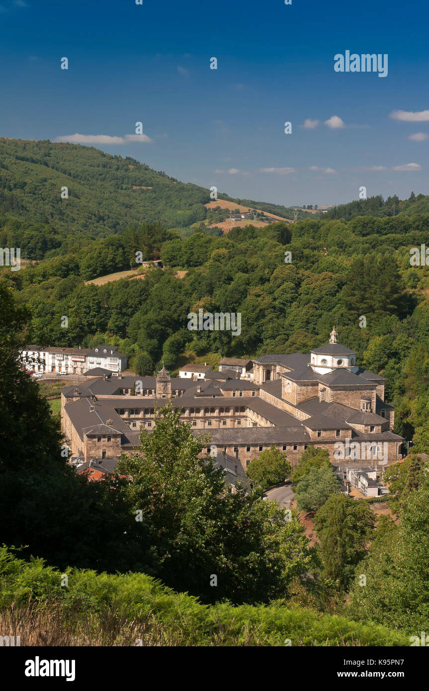 Benediktinerkloster von St. Julian (im 6. Jahrhundert gegründet), Samos, Lugo Provinz, Region Galizien, Spanien, Europa Stockfoto