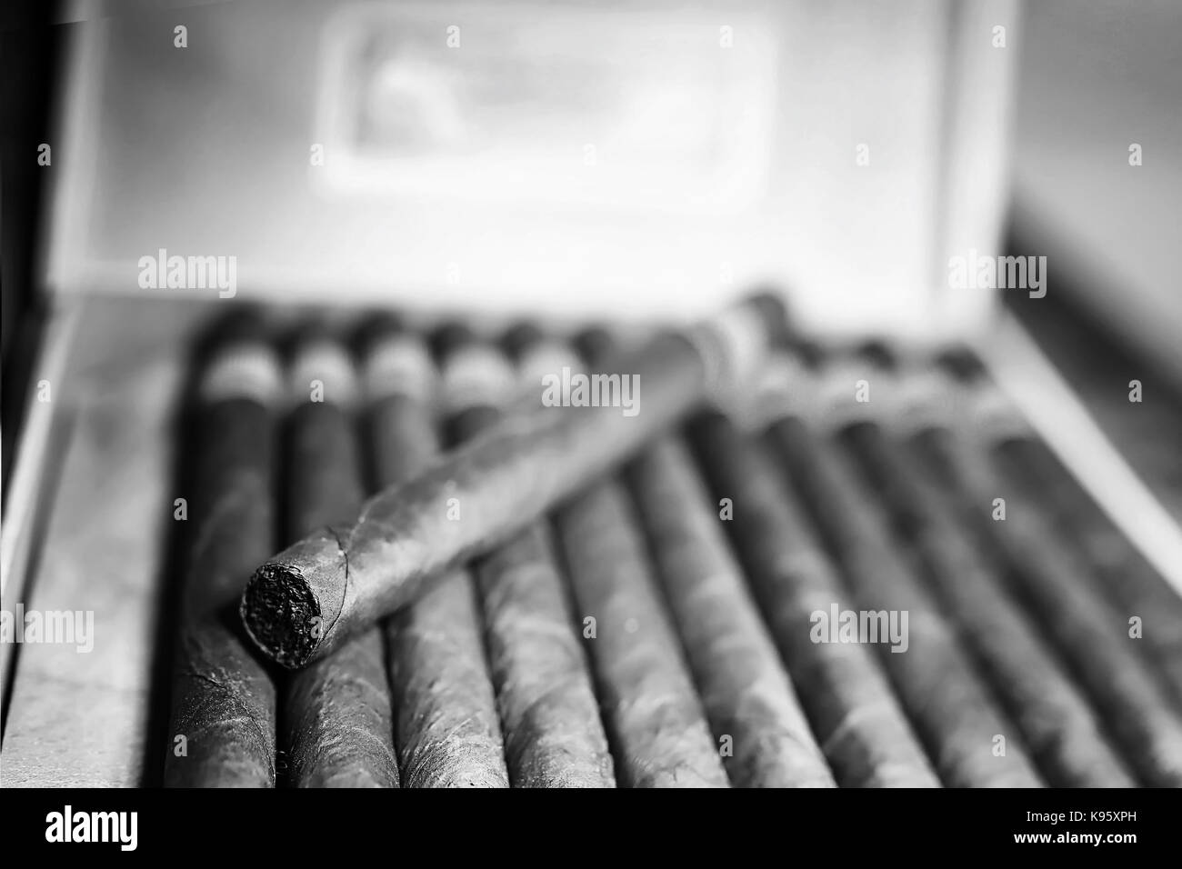 Retro-Stil Foto von großen Feld an kubanischen Zigarren auf einem hölzernen tabl Stockfoto
