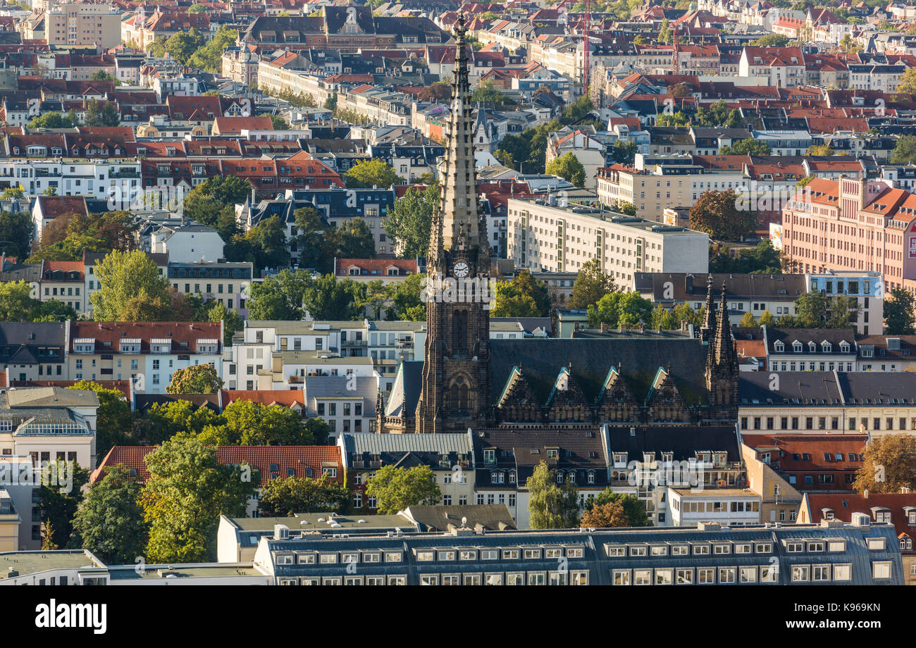 Luftaufnahme der Häuser im Leipziger Stadtteil Altlindenau Stockfoto