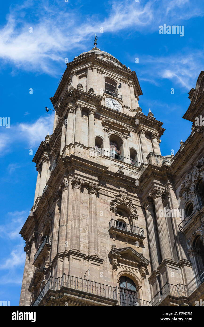 Malaga, Spanien: Turm der Kathedrale von Malaga. Stockfoto