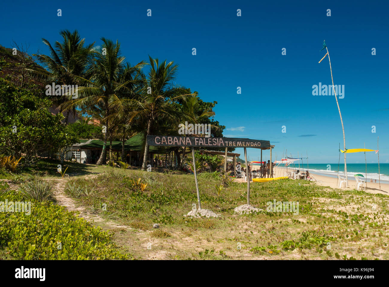 Barraca Tremendão, Strand von Taipe, Arraial da Ajuda, Porto Seguro, Bahia, Brasilien Stockfoto