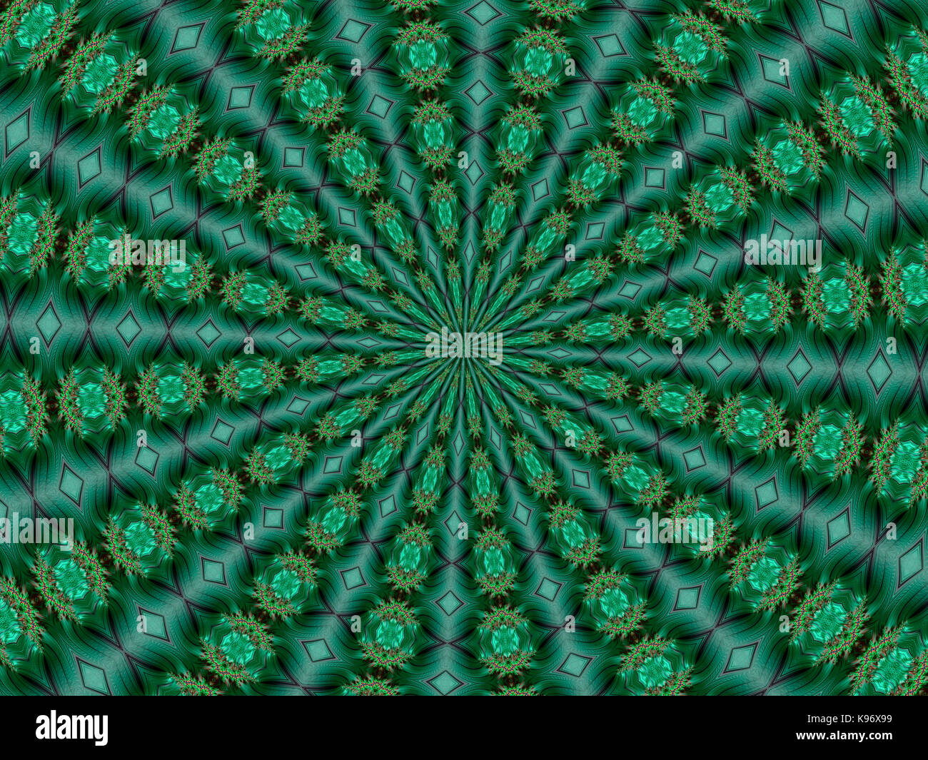 Smaragdgrün Shapes Kaleidoscope Muster Stockfoto
