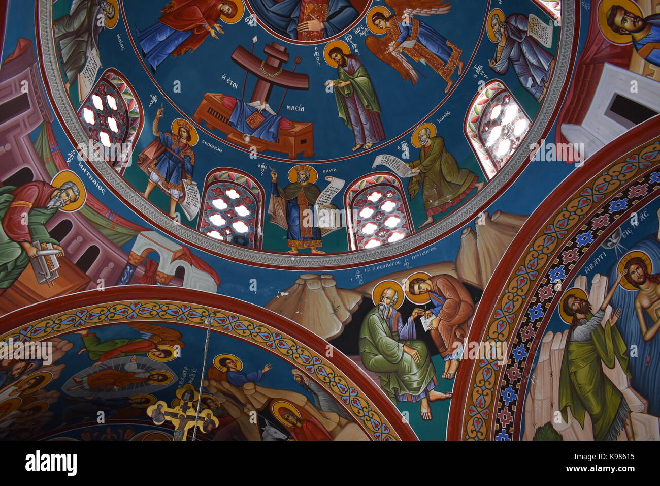 Farbenfrohen Fresken in der Kapelle des Hl. Georg in Chlorakas, Paphos, Zypern. Stockfoto
