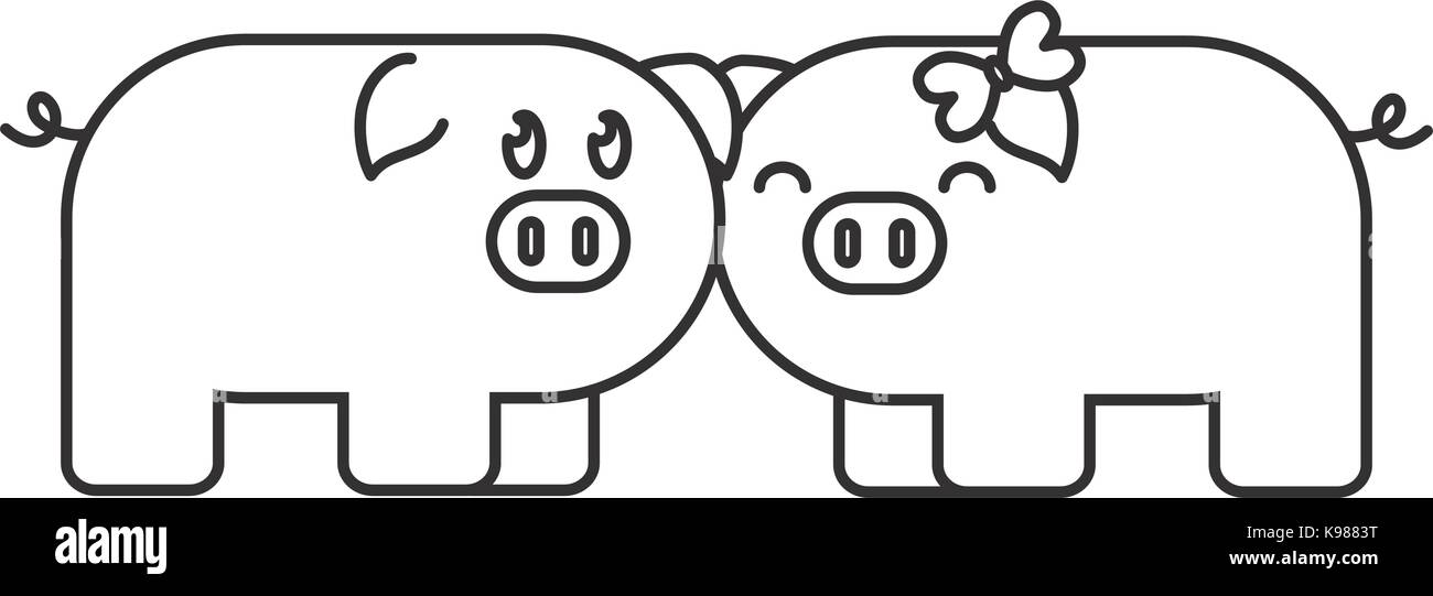 Paar niedliche Schweine Symbol Stock Vektor