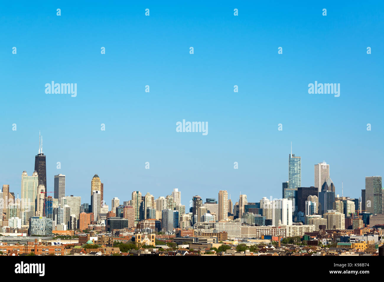 Blick auf die Skyline von Downtown Chicago Stockfoto