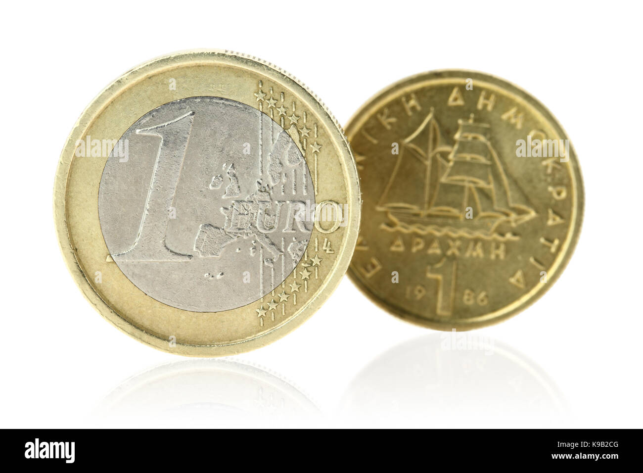 Euro oder Drachme Stockfoto