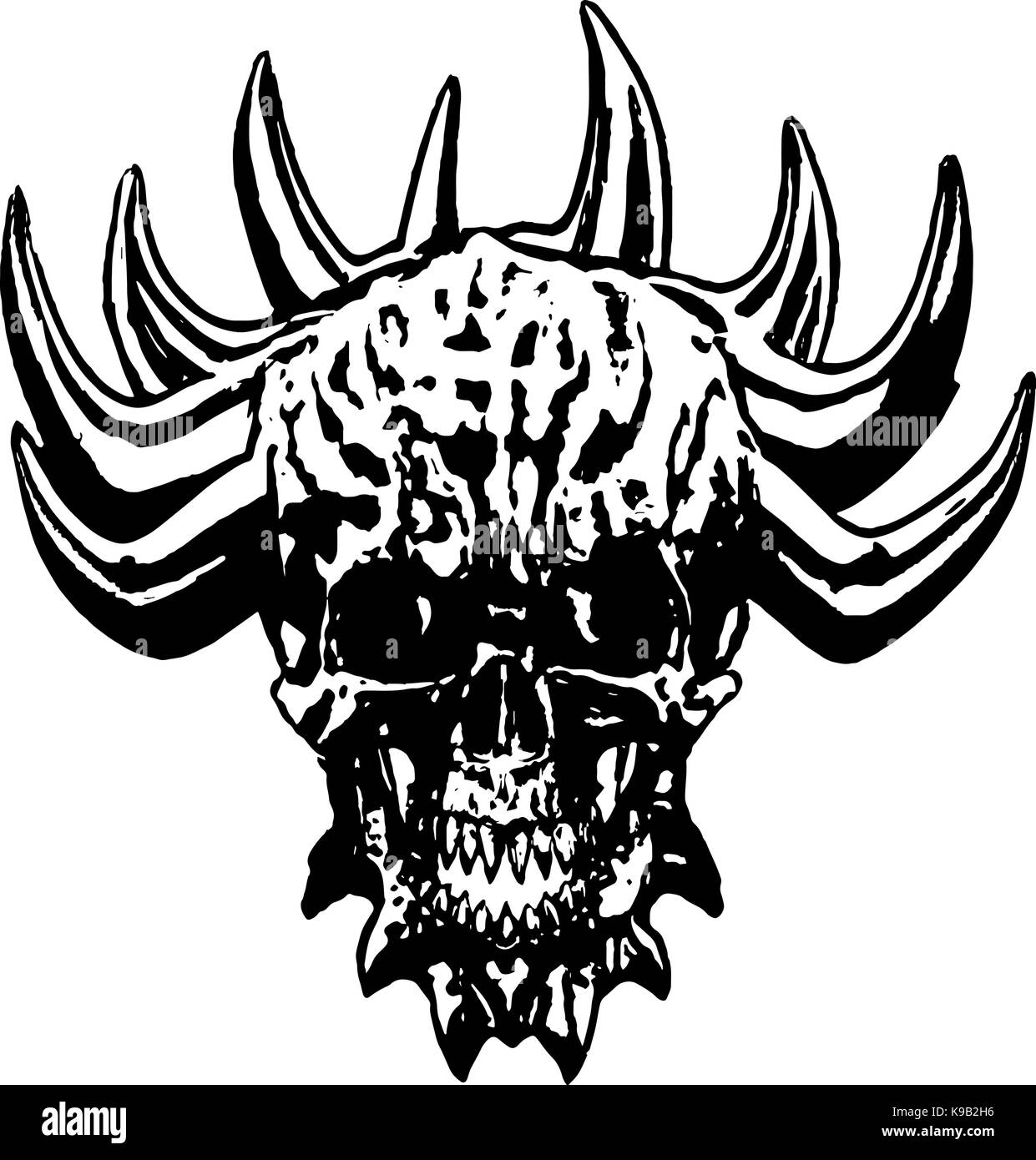 Schädel eines Dämons mit Dornenkrone. Vector Illustration. Die Horror Picture zu Halloween. Stock Vektor