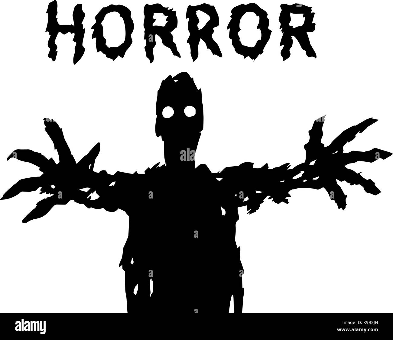Eine dunkle Silhouette mit glühenden Augen zieht seine Hände. Der horror Genre. scary halloween Charakter. Vector Illustration. Stock Vektor