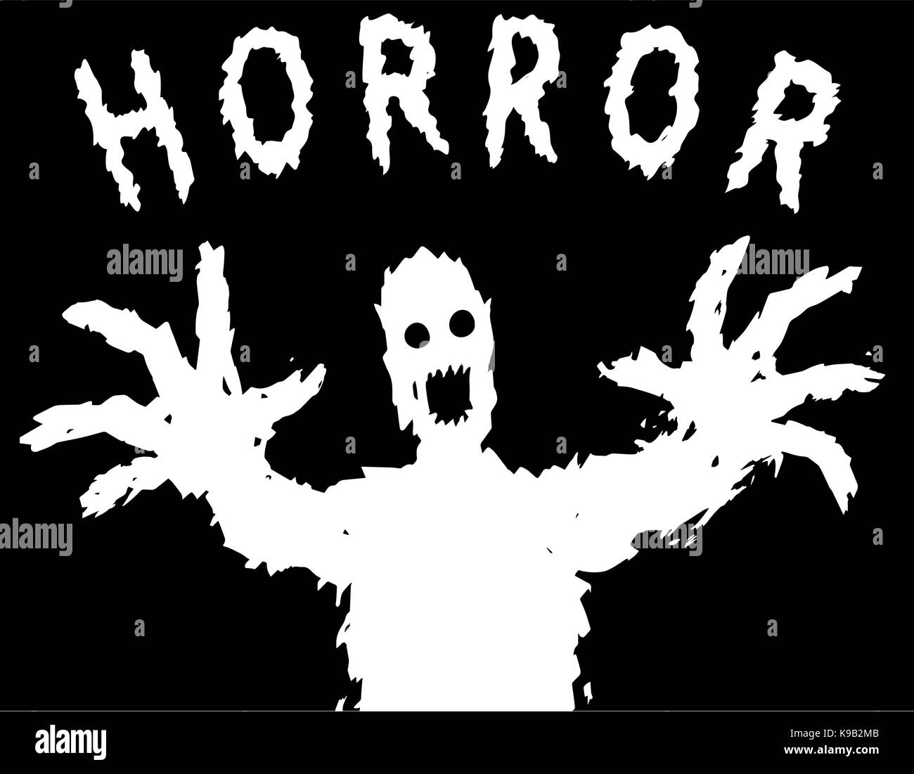 Böse monster Silhouette mit glühenden Augen zieht seine Hände. Der horror Genre. scary halloween Charakter. Vector Illustration. Stock Vektor