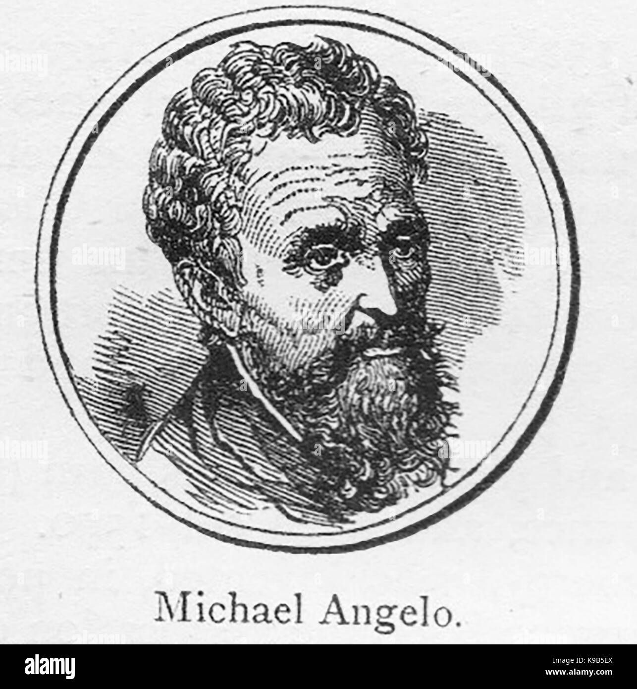 Ein 1910 Skizze Portrait von Michael Angelo (Di Lodovico Buonarroti), italienischer Bildhauer, Maler, Architekt und Dichter. Stockfoto