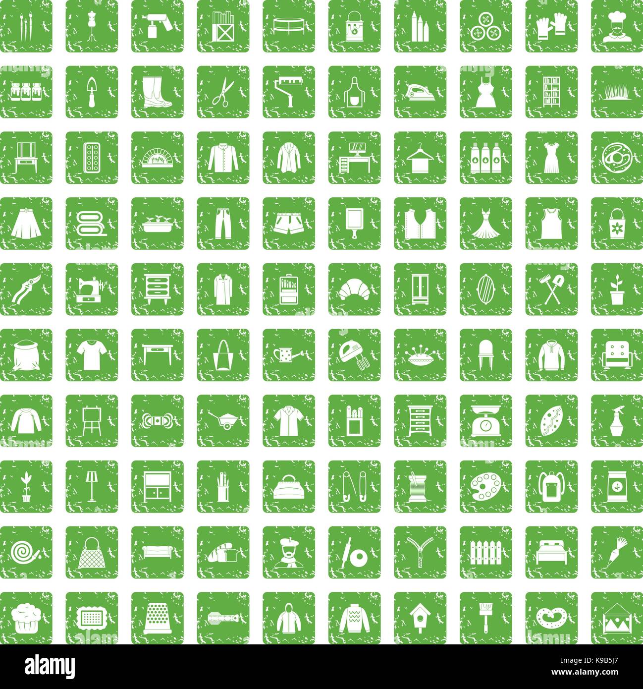 100 Handarbeit Icons Set grunge Grün Stock Vektor