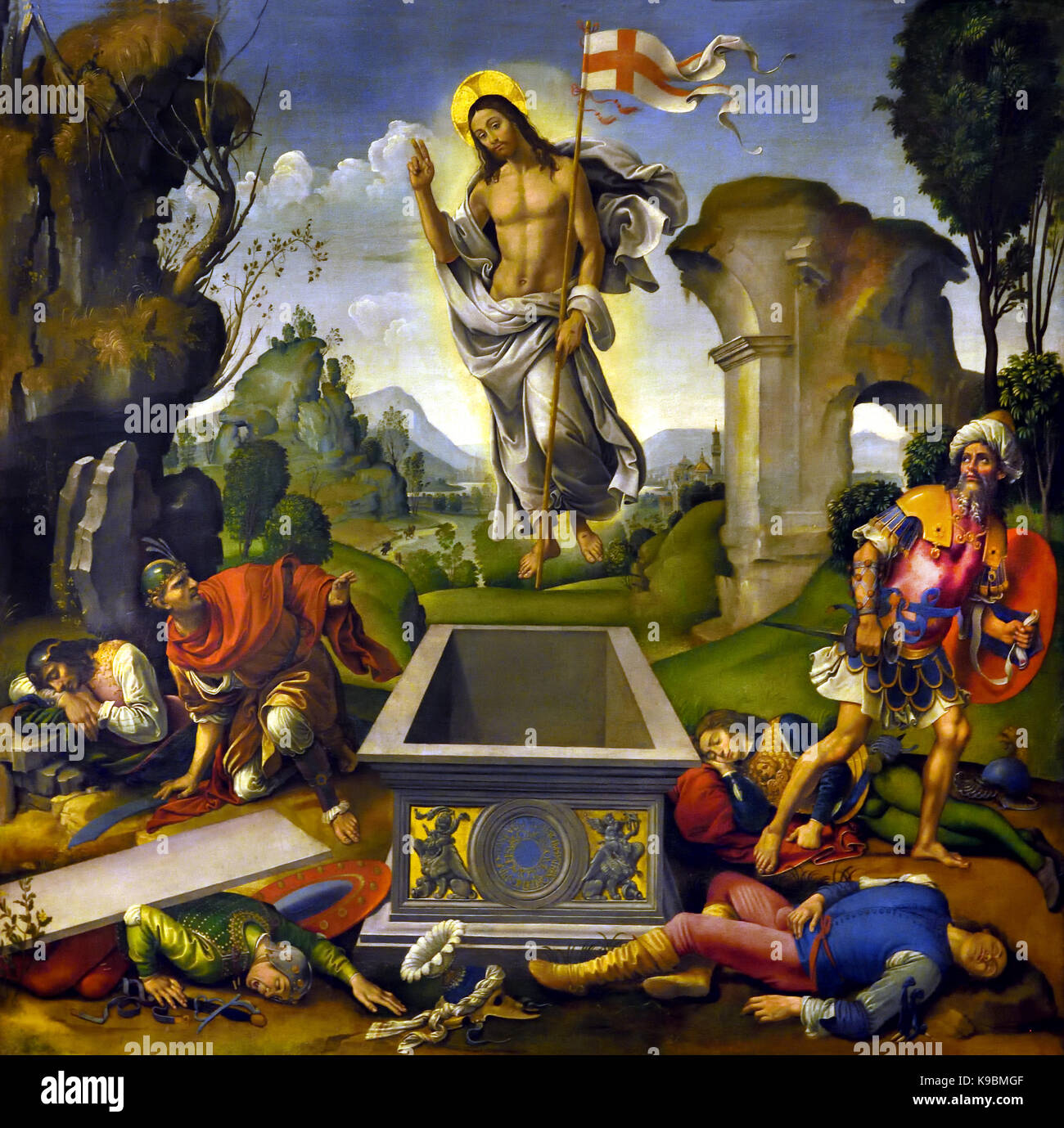 Resurrezione - Auferstehung Christi 1505 Raffaellino Del Garbo 1466 - 1525 die Galleria dell' Accademia di Firenze, oder Galerie der Akademie von Florenz, Italien. Stockfoto
