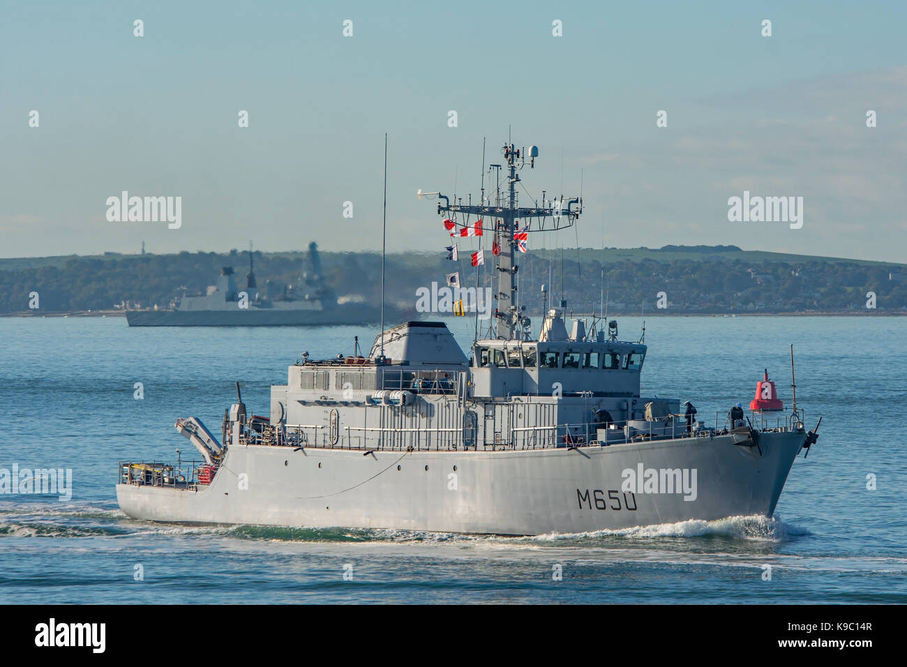 Französische Minenkrieg Schiff, FS Sagittaire, kommt in Portsmouth am 22/09/17. Stockfoto