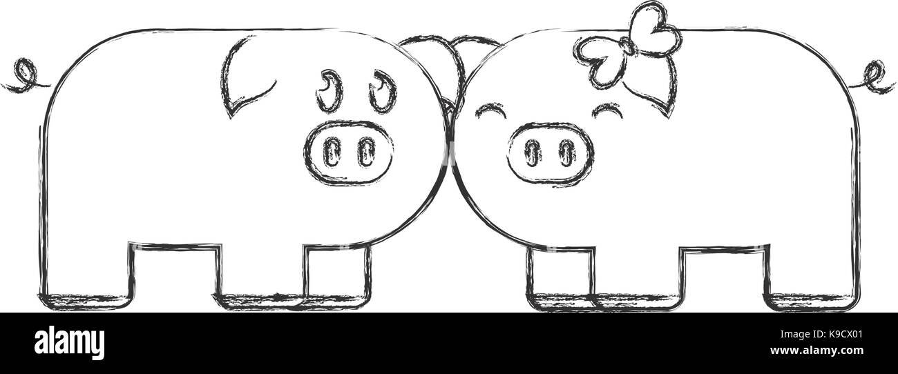 Paar niedliche Schweine Symbol Stock Vektor