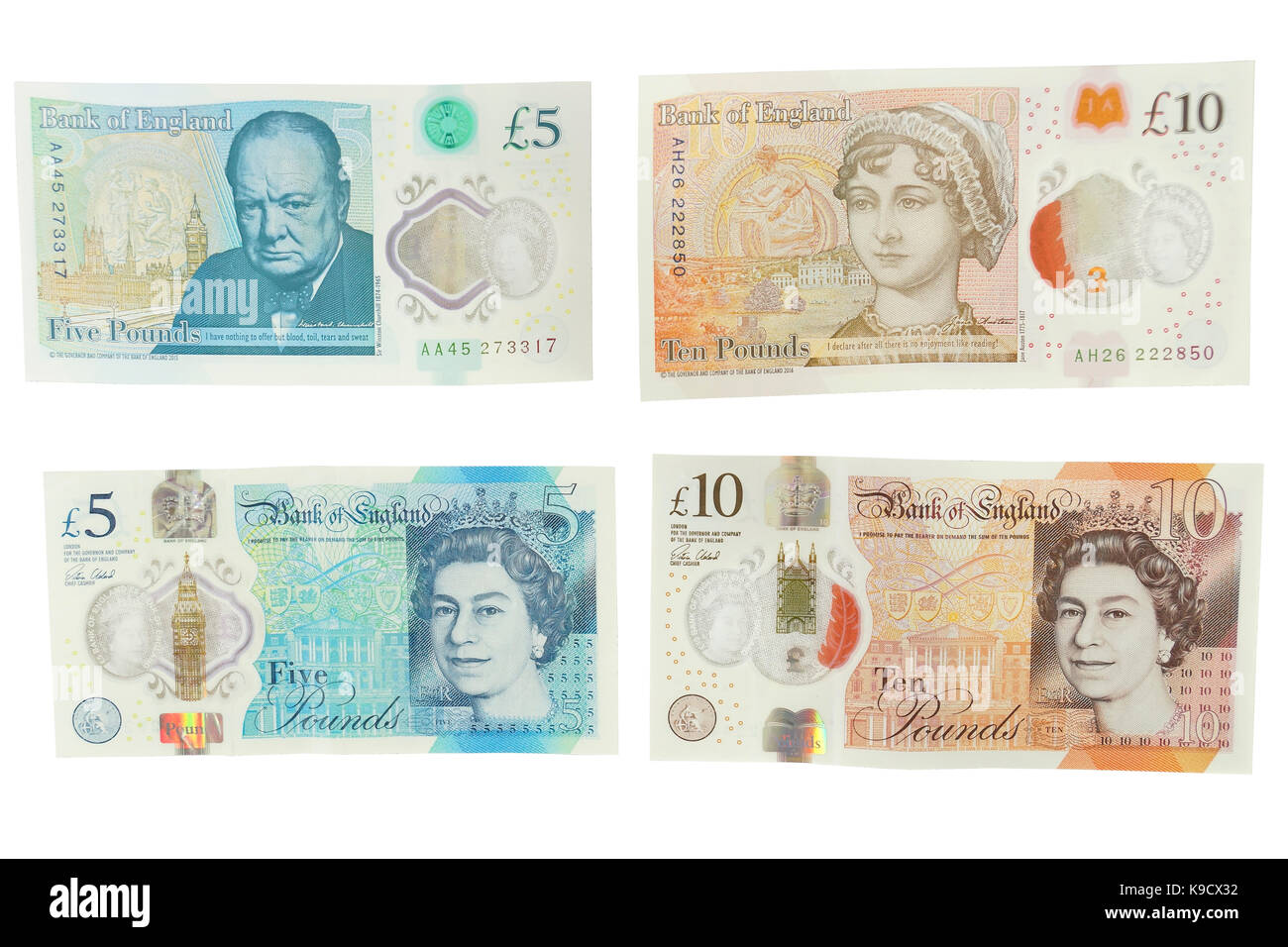 Die neu eingeführte Währung des Vereinigten Königreichs - das Polymer zehn Pfund (£ 10) Hinweis mit Funktionen mehr Maßnahmen gegen counterfitters. Stockfoto