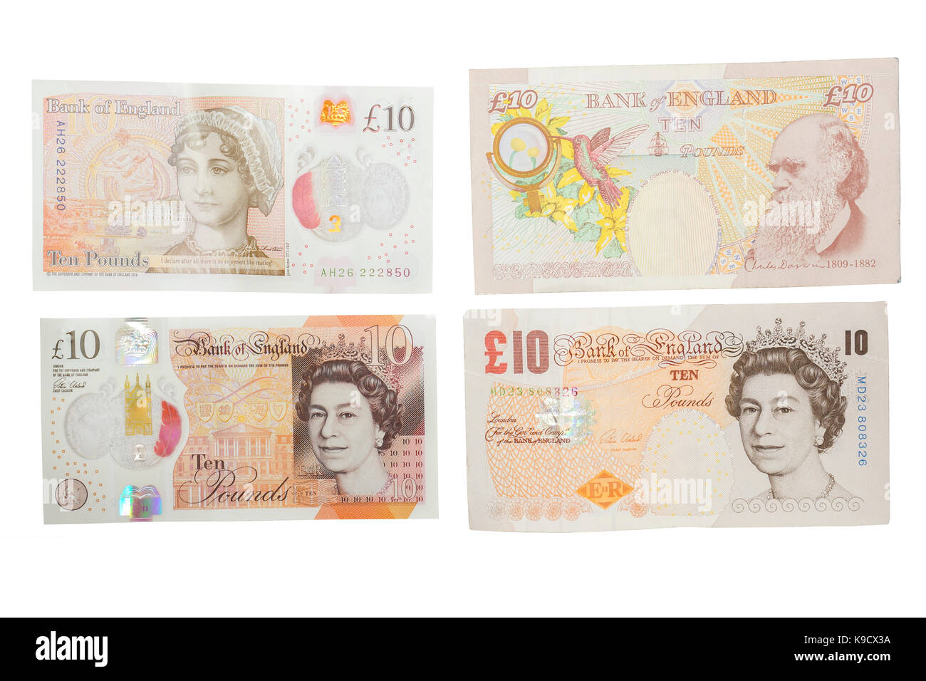 Die neu eingeführte Währung des Vereinigten Königreichs - das Polymer zehn Pfund (£ 10) Hinweis mit Funktionen mehr Maßnahmen gegen counterfitters. Stockfoto