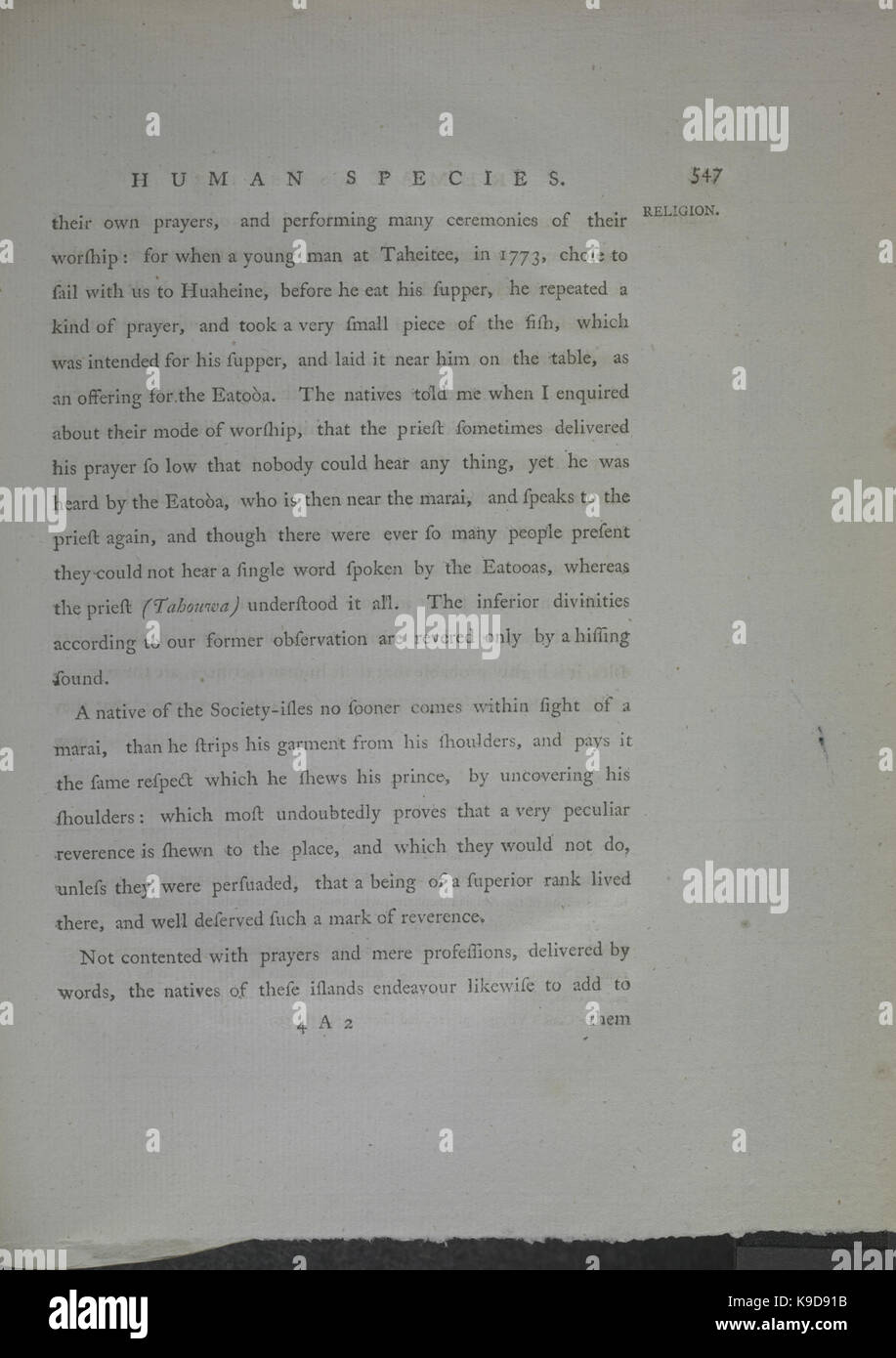 Beobachtungen während einer Fangreise um die Welt (in der H.M.S. Auflösung) auf physische Geographie, Naturgeschichte, Philosophie und Ethik, vor allem auf (Seite 547) BHL 34344727 Stockfoto