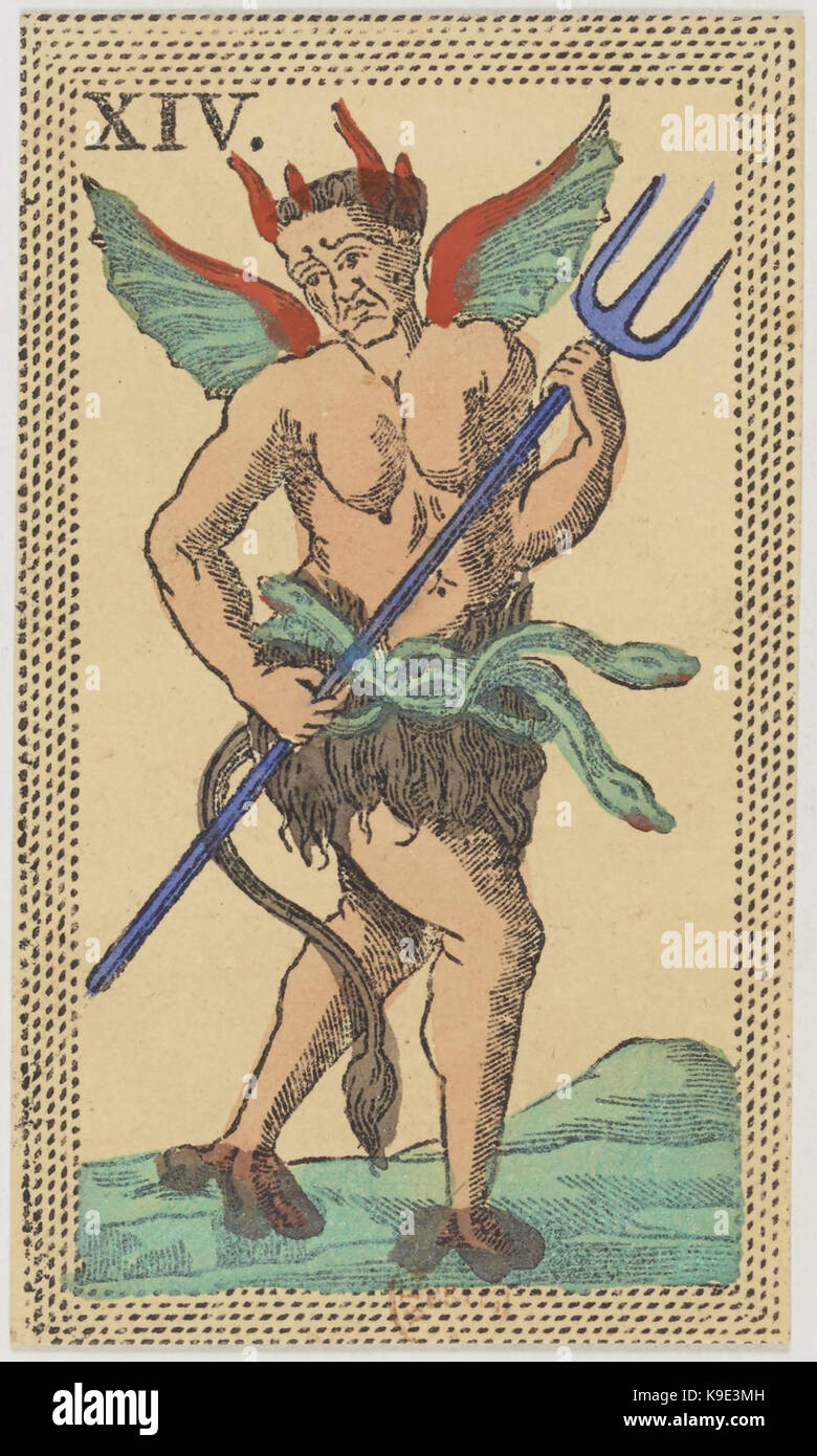 Minchiate card deck Florenz 1860 1890 Trumpf 14 Il Diavolo Stockfoto