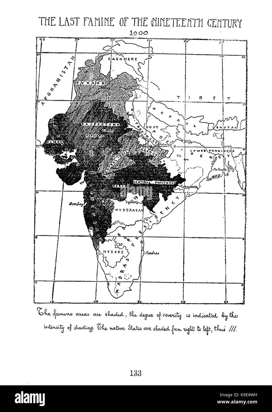 1900 MapOfIndianFamine Stockfoto