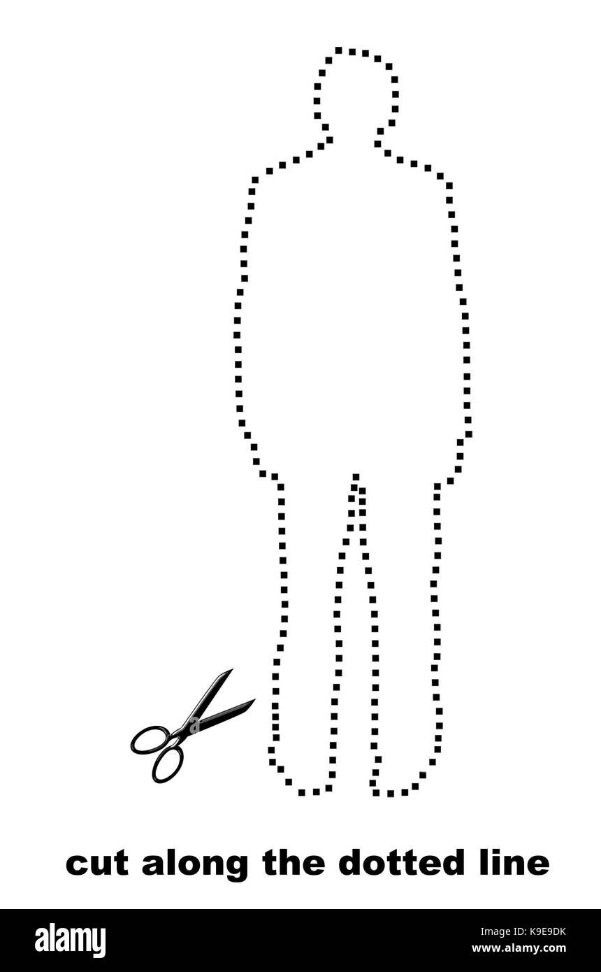 Eine Figur entlang einer gepunkteten Linie schneiden Stockfoto